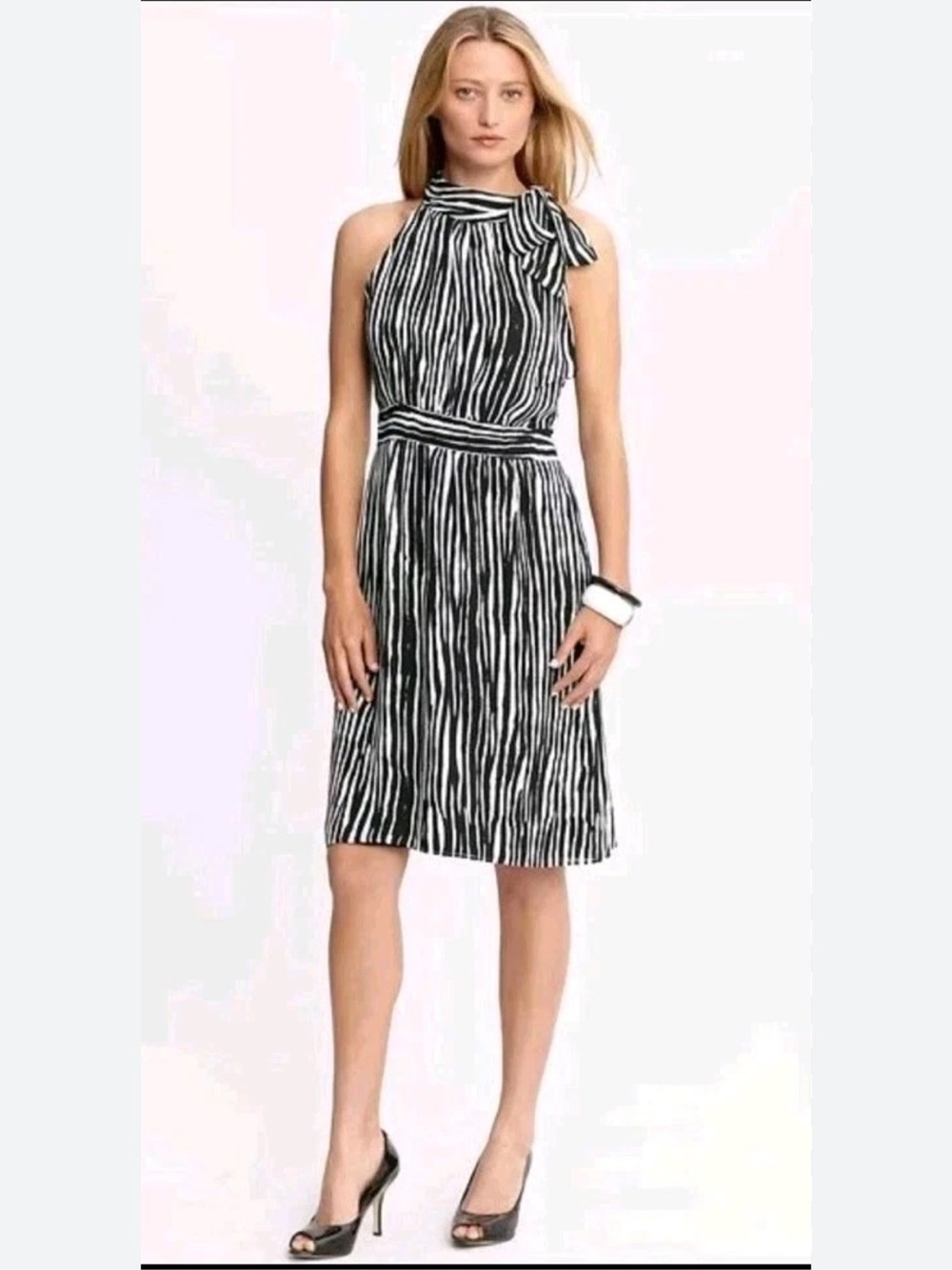 Banana Republic Striped Halter Tie Neck Dress